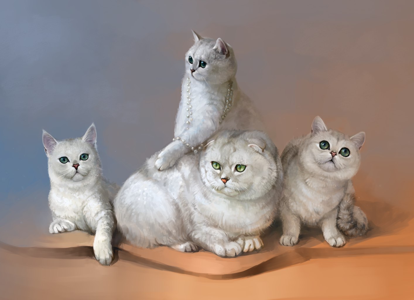 Зеленоглазая кошка с котятами