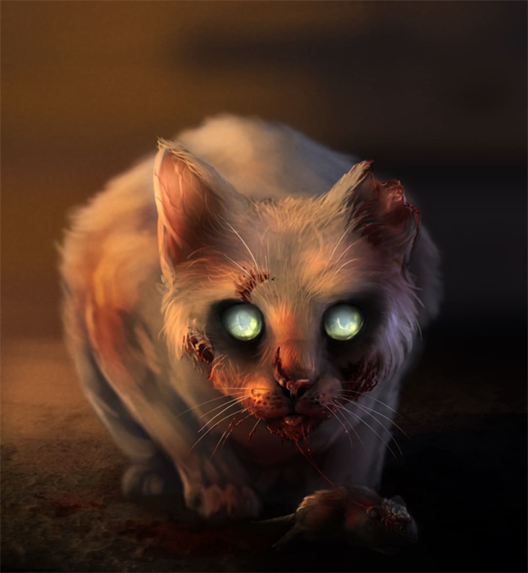 Рваный кот со светящимися глазами